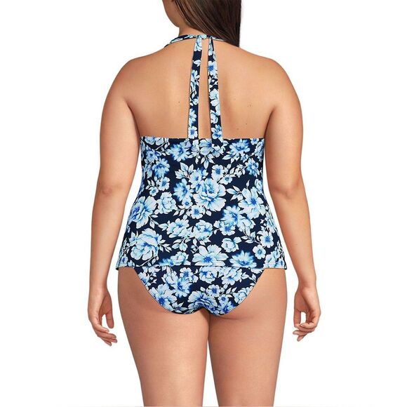 Land's End Halter Tankini top tankini top soft deep sea navy painted floral Var - Picture 3 of 3